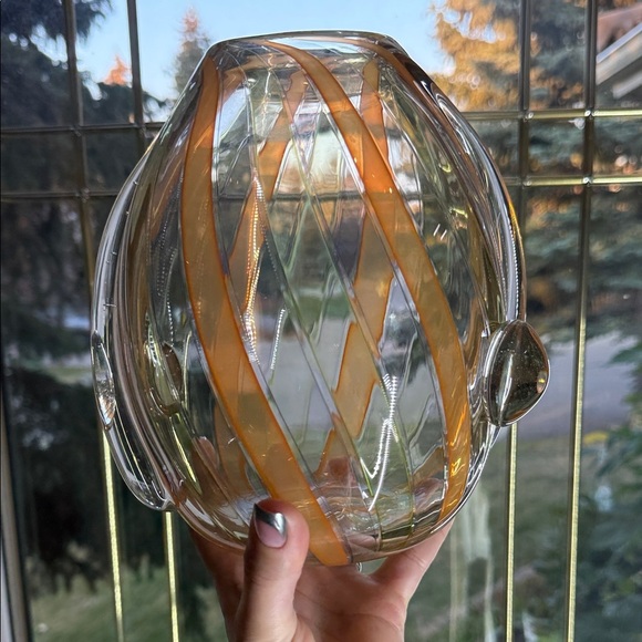 Hand Crafted Glass Art Vase with Orange Swirls - Picture 6 of 8